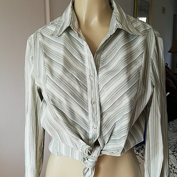 GREEN STRIPED BLOUSE BUTTONS DOWN THE FRONT - Picture 4 of 5
